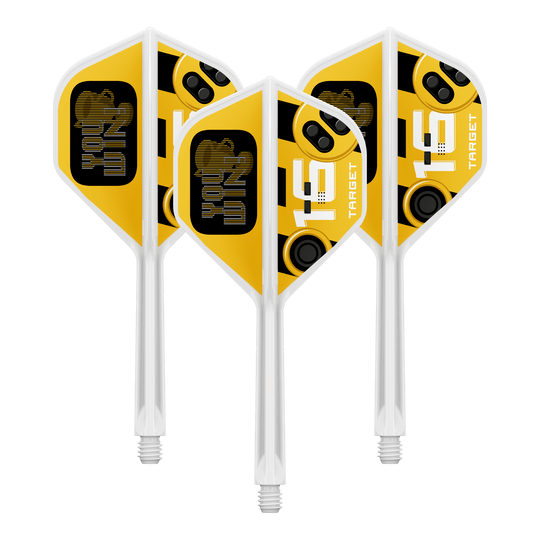 Das Bild zeigt einen Artikel mit dem Dateinamen 410593_Target_K-Flex_YouWin_No2_Standard_Flights_33mm_1Set. Wahrscheinlich ist es ein Set von Dart-Flights in 33mm Größe.