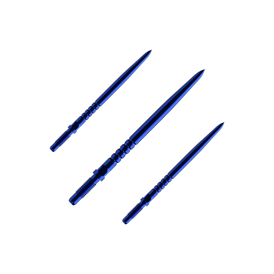 Špičky šipek Bulls NL Convertible Point - s kroužkovým úchopem - modré Hier sieht man ein Set aus mehreren RingedGrip Convertible Points in Blau, 32mm lang. Es sind Ersatzspitzen für Dartpfeile.