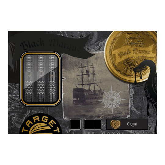 Měkké šipky Target Black Marque Creed - 21,5 g Auf dem Bild sieht man die Target Black Marque Creed Softdarts - 21,5g in einer Detailansicht. Die Oberfläche und Form der Darts sind abgebildet.