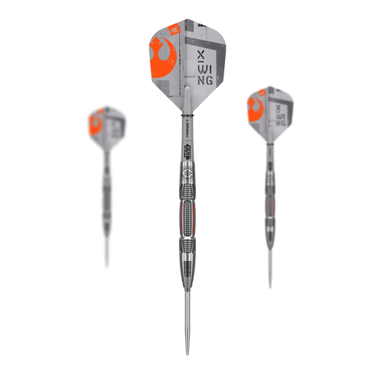 Ocelové šipky Target Star Wars X-Wing Swiss Point Auf dem Bild ist ein Set der Target Star Wars X-Wing Swiss Point Steeldarts zu sehen. Die Darts zeichnen sich durch ein besonderes Star Wars Design aus.