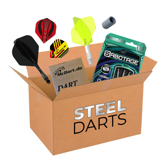McDartova záhadná krabička - Steeldarts Auf dem Bild befindet sich die McDart Mystery-Box - Steeldarts. Die Box beinhaltet verschiedene Steeldarts und Zubehör.
