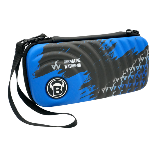 Pouzdro na šipky Bulls Orbis S Jermaine Wattimena Auf dem Bild ist das Bulls Orbis S Jermaine Wattimena Dartcase zu sehen. Die Darttasche ist blau-schwarz gestaltet und trägt den Namen Jermaine Wattimena.