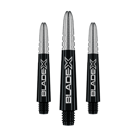 Násadky Winmau Vecta Blade X - černé Gezeigt wird ein Set schwarzer Dartshafts mit der Bezeichnung Winmau Vecta Blade X, 34 mm. Das Set ist für Dartspieler geeignet.