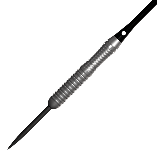 Ocelové šipky Bulls NL Lightning Pink Das Bild zeigt einen silbernen Steeldartpfeil mit einem geriffelten Griff. Es handelt sich um das Produkt "Bulls NL Lightning Pink Steeldarts".