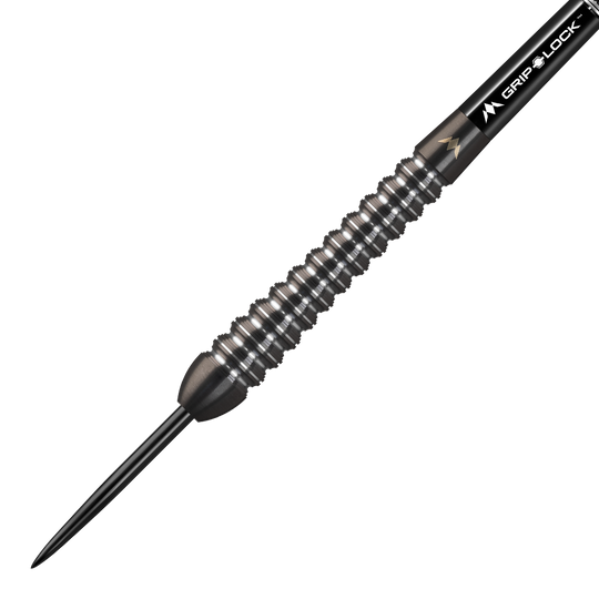 Ocelové šipky Mission Spiro Model 2 - 22g Dies ist ein Mission Spiro Model 2 Steeldart mit einem Gewicht von 22 Gramm. Der Dart hat ein silbernes, gerilltes Barrel und eine schwarze Grip-Lock-Schäfte.