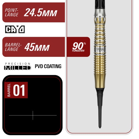 Šipky Target Black Marque Enzo Soft - 18g Target Black Marque Enzo Softdarts - 18g abgebildet. Schwarze Softdarts mit stilvollem Design, ideal für Präzisionsspieler.