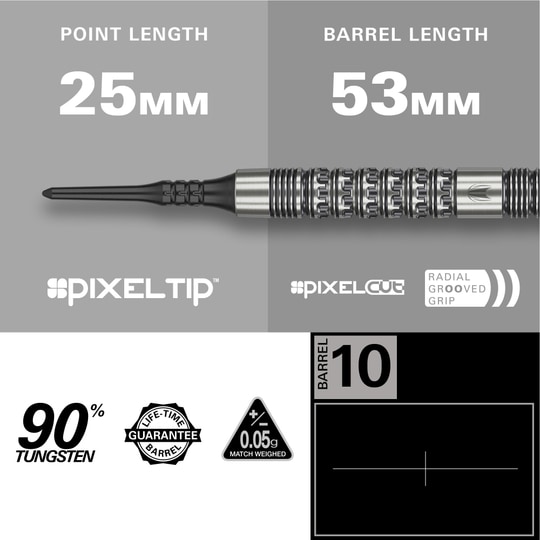Target Redux 10 měkkých šipek - 18g Gezeigt wird das Produkt Target Redux 10 Softdarts - 18g. Die Softdarts sind als Set zu sehen.