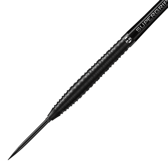 Hier sieht man die Harrows NX90 Black Edition Tapered Quick Point Steeldarts. Das Bild stellt die Details des Produkts dar.