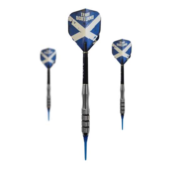 Šipky McDart Scottish Cross Brass Soft - 18g Das Bild zeigt McDart Scottish Cross Brass Softdarts mit einem Gewicht von 18g. Die Darts sind für Softdartspieler geeignet.