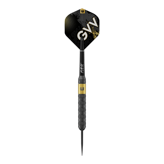Winmau Gian Van Veen jádro mosazné Steeldarts - 21g Das Bild zeigt Winmau Gian Van Veen Core Brass Steeldarts mit einem Gewicht von 21 Gramm. Die Steeldarts sind aus einer seitlichen Perspektive zu sehen.