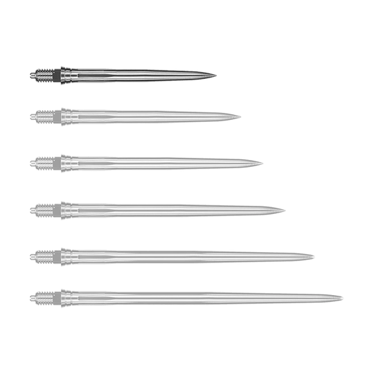 Abgebildet wird eine weitere glatte silberne Dartspitze, vermutlich in einer anderen Perspektive. Die Spitze scheint aus Metall zu bestehen.