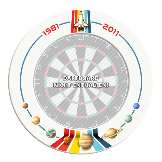 Obklopení terče raketoplánu McDart Das Bild zeigt den McDart Weltraum Shuttle Dartboard Surround. Es handelt sich um einen Schutzring für Dartboards.