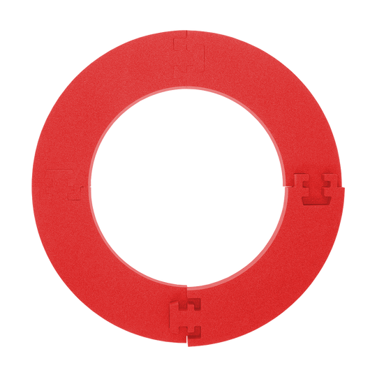 DBSrot2020_McDart_Catchring_Premium_Made_in_Germany_Edition_2020_Rot_3 Das Bild zeigt einen roten Catchring der Marke McDart, Premium Rot - Made in Germany Edition. Der Ring ist rund und hat vier eingefräste Verbindungselemente.