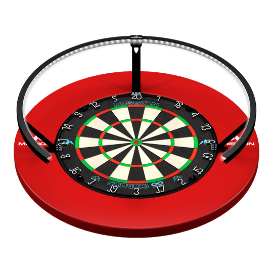 LED osvětlení terče Mission Torus 270 - černé Abgebildet ist die Mission Torus 270 LED Dartboard Beleuchtung in Schwarz. Die Beleuchtung sorgt für optimale Ausleuchtung des Dartboards.