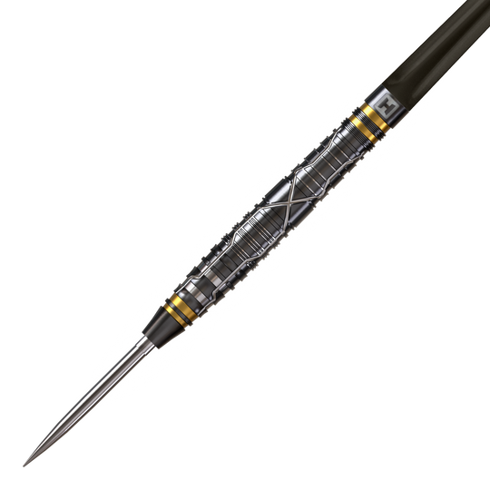 Ein Steeldart ist im Profil gezeigt. Die Spitze und der Schaft sind gut sichtbar.