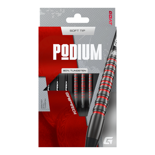 Abgebildet sind die GOAT Podium Black Softdarts - 20g. Die Darts liegen elegant nebeneinander und sind schwarz gehalten.