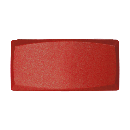 702-rot_ABS_Box_Rot_2 Auf dem Bild ist eine rechteckige, rote Box zu sehen. Die Box ist von oben fotografiert und hat eine glatte Oberfläche.