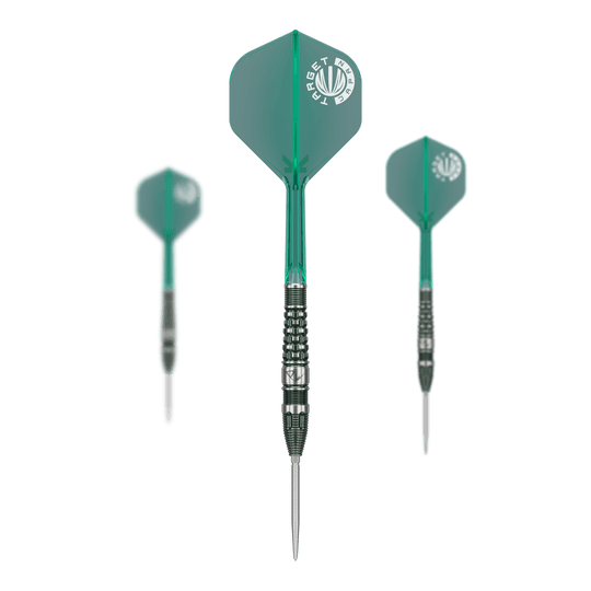 Ocelové šipky Target Japan Prime Series PW GEN 3 Swiss Point - 23g Das Bild zeigt ein Set der Target Japan Prime Series PW GEN 3 Swiss Point Steeldarts - 23g. Das Set beinhaltet mehrere hochwertige Dartpfeile.