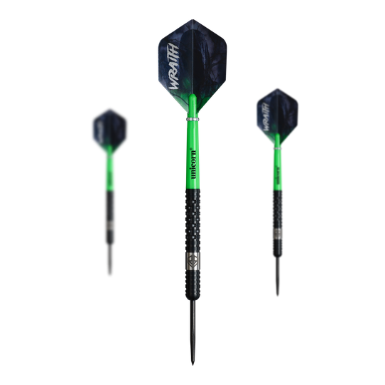 Šipky Unicorn Wraith Ross Smith ocelové - 22g Unicorn Wraith Ross Smith Steeldarts mit einem Gewicht von 22g sind abgebildet. Die Darts sind für das Steeldartspiel geeignet.