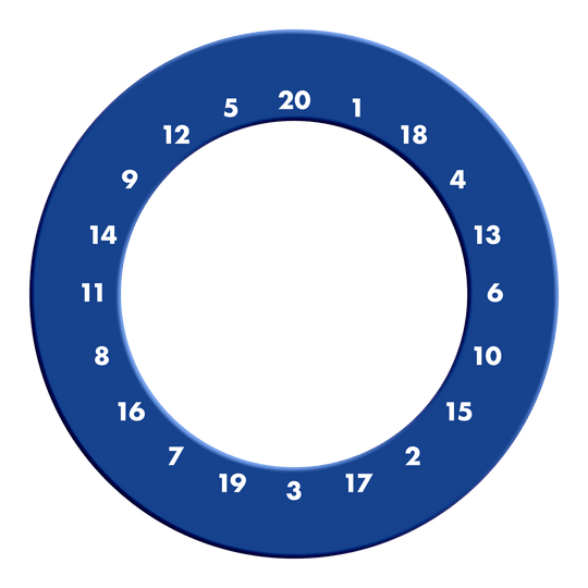 Obložení terče s HD čísly - vlastní barvy Ein rundes Dartboard-Surround kann ohne Logo und Zahlen in Blau gesehen werden. Das Bild zeigt das Produkt von vorne.