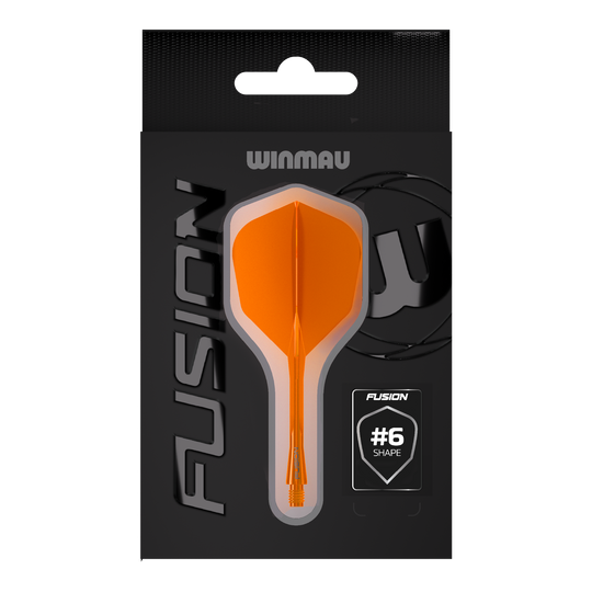 Letka Winmau Fusion System č. 6 neonově oranžová Das Bild zeigt das Winmau Fusion Flight-Shaft-System No6 in Neon Orange. Dieses System verbindet Flight und Shaft zu einer stabilen Einheit für Dartpfeile.