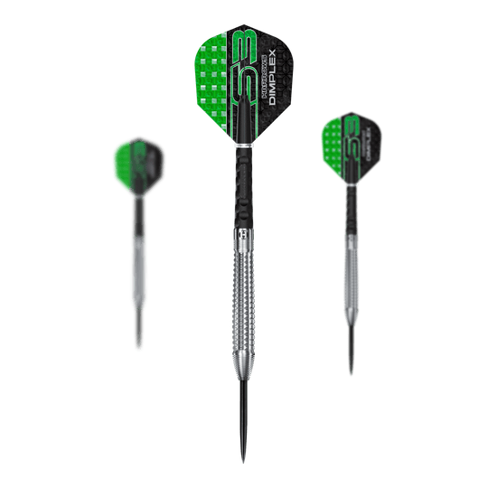 Šipky Harrows Dimplex S3 Tapered Steel Harrows Dimplex S3 Tapered Steeldarts sind als Set abgebildet. Die Oberfläche ist klar strukturiert.