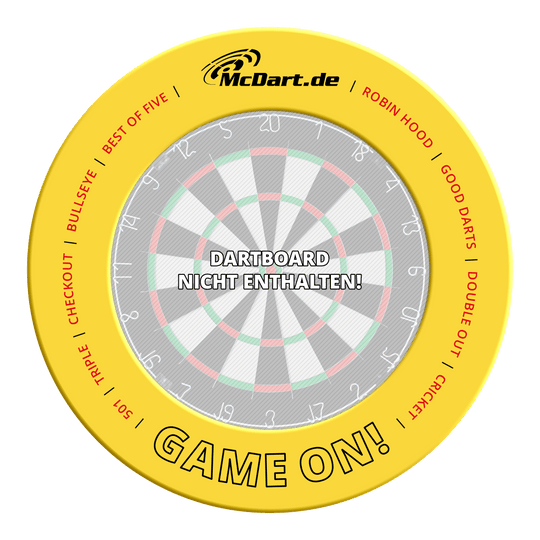 McDart Game On Dartboard Surround Das Bild zeigt das Produkt mit dem Dateinamen MSF-B4_McDart_Game_On_Dartboard_Surround_Gelb_3. Es ist ein Dartboard-Surround in Gelb.