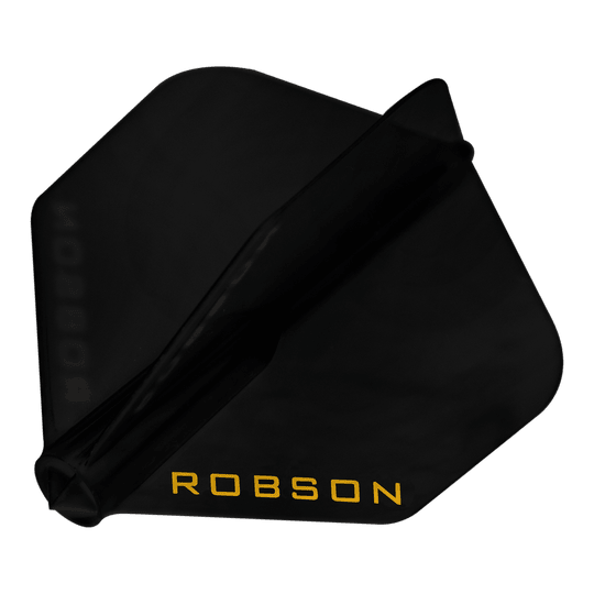 Lety Robson Plus – NO6 Das Bild zeigt einen schwarzen Dartflug. Auf dem Flug steht in gelber Schrift das Wort "ROBSON".