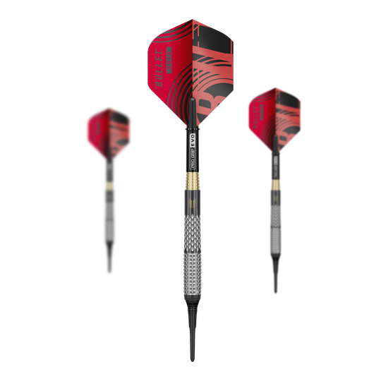 Šipky Target Stephen Bunting GEN5 Void Soft - 18g Ein Set Target Stephen Bunting GEN5 Void Softdarts - 18g ist abgebildet. Auf dem Bild sieht man alle Bestandteile des Dartsets.
