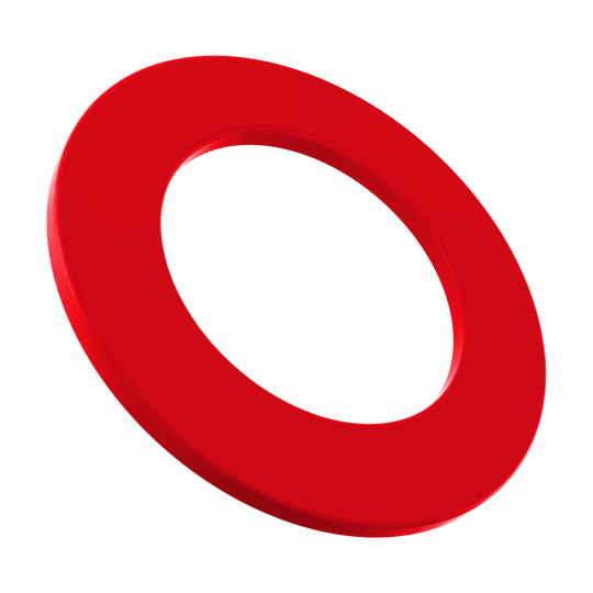 Abgebildet ist ein Steeldartboard-Surround in Rot. Der Ring schützt die Umgebung der Dartscheibe.
