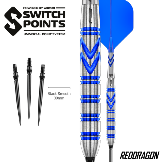 Ocelové šipky Red Dragon Gerwyn Price Blue Original Switch Point Die Red Dragon Gerwyn Price Blue Original Switch Point Steeldarts werden präsentiert. Sie zeichnen sich durch ihr markantes blaues Design aus.
