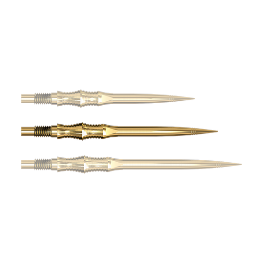 Apex Spire Gold Elite Serie Dartspitzen in 35mm Ausführung sind abgebildet. Die Spitzen sind goldfarben.