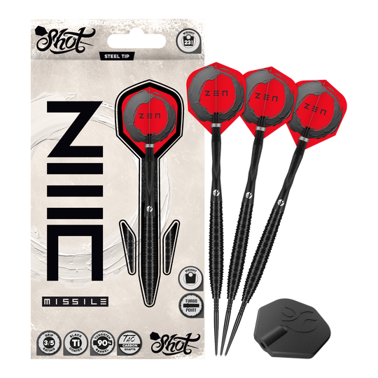 Ocelové šipky Shot ZEN Missile Turbo Point - 23g Dieses Bild zeigt Shot ZEN Missile Turbo Point Steeldarts - 23g als Gesamtansicht. Sie sind geeignet für das professionelle Dartspiel.
