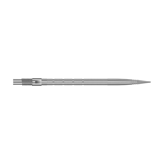 Špičky na šipky Harrows Quick Point Micro Ridge - stříbrné Abgebildet sind silberne Harrows Quick Point MicroRidge Dartspitzen mit einer Länge von 40 mm. Die Spitzen liegen nebeneinander auf dem Bild.