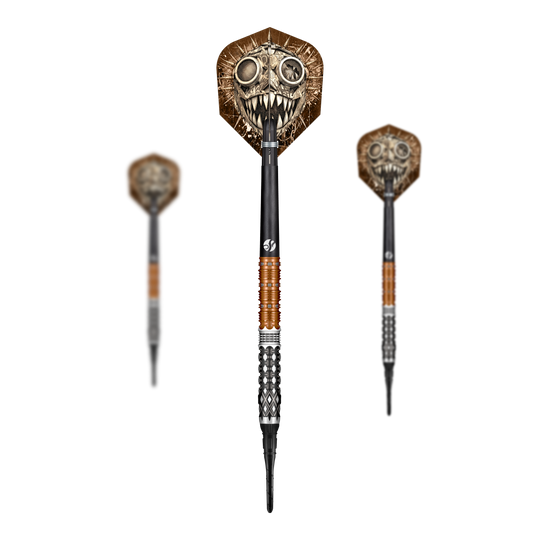 Měkké šipky Shot Gnarly Gnasha - 20g Zu sehen ist ein Set der Shot Gnarly Gnasha Softdarts - 20g. Die Abbildung zeigt die Zusammensetzung des Dart-Sets.