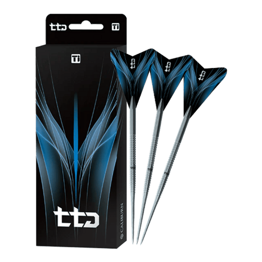 Caliburn TTD Complete Titanium T1 Stříbrné Steeldarts - 5g Das Bild zeigt die Caliburn TTD Complete Titanium T1 Silver Steeldarts - 5g. Es handelt sich um hochwertige silberne Steeldarts aus Titan.