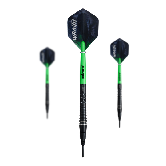 Šipky Unicorn Wraith Gary Anderson Phase 6 Soft - 20g Das Bild zeigt ein Set der Unicorn Wraith Gary Anderson Phase 6 Softdarts mit 20g Gewicht. Das Set ist vollständig abgebildet.