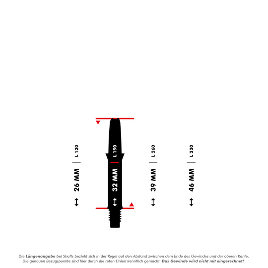 Dargestellt ist ein L-Style Carbon Silent Straight Dart-Schaft ohne Kappen in 32mm Länge. Das Produkt ist deutlich sichtbar auf weißem Hintergrund.