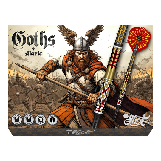 Měkké šipky Shot Goths Alaric - 20g Abgebildet sind Shot Goths Alaric Softdarts mit einem Gewicht von 20g. Die Darts eignen sich perfekt für das Softdart-Spiel.