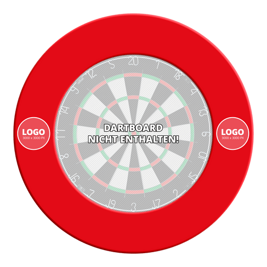 Zu sehen ist ein Produkt mit dem Dateinamen MC-2011_Dartboard_Surround_mit_Wunschdruck_Rot_Logo_1. Vermutlich handelt es sich um eine spezielle Dartboard-Umrandung mit rotem Design und individuellem Logo.