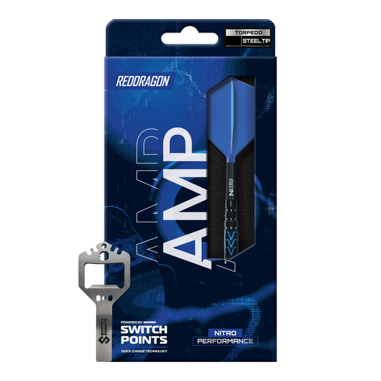 Ocelové šipky Red Dragon AMP Torpedo Switch Point Das Bild zeigt die Red Dragon AMP Torpedo Switch Point Steeldarts. Die Darts haben ein modernes Design und sind für Präzisionswürfe geeignet.