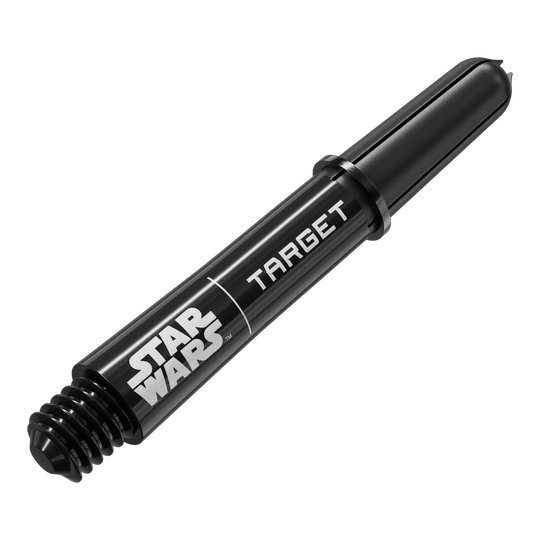 Násadky Target Star Wars ProGrip - černé Das Bild zeigt das Produkt mit dem Dateinamen 380420_Target_StarWars_ProGrip_Shafts_Schwarz_Short_34mm_2. Es handelt sich wahrscheinlich um schwarze, kurze Dartshafts mit Star Wars-Design.