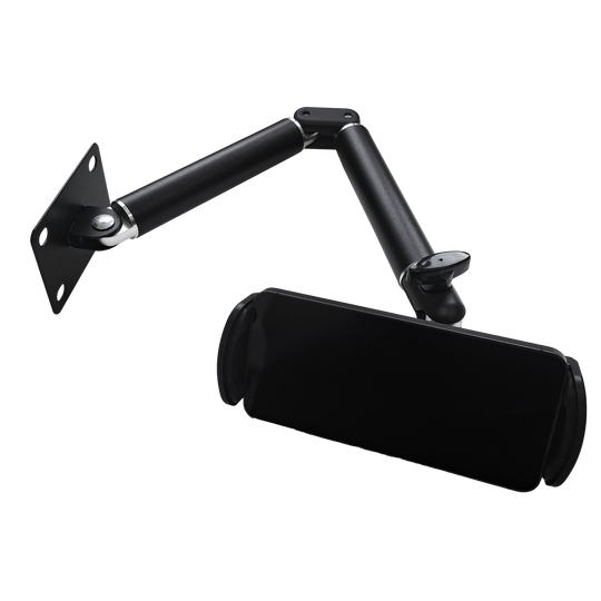 Nástěnný držák tabletu McDart TABFlex s flexibilním ramenem Das Bild zeigt die McDart TABFlex Tablet Wandhalterung mit flexiblem Arm. Sie besteht aus schwarzem Metall und hat einen verstellbaren Arm zur Befestigung eines Tablets an der Wand.