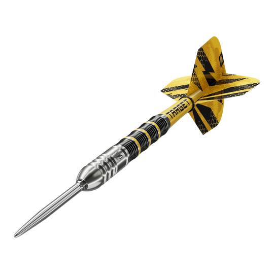 Ocelové šipky Target Buzz 02 Swiss Points Das Bild zeigt die Target Buzz 02 Swiss Points Steeldarts. Die Steeldarts sind aus nächster Nähe aufgenommen.