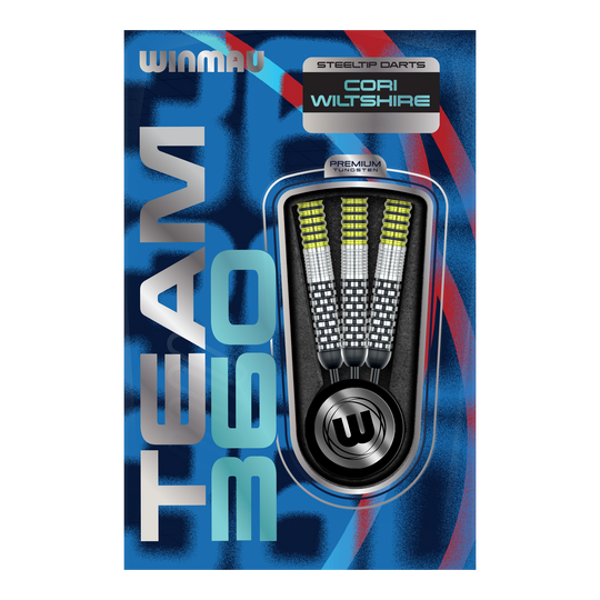 Šipky Winmau Team 360 Cori Wiltshire ocelové - 24g Gezeigt werden die Winmau Team 360 Cori Wiltshire Steeldarts, 24g schwer. Die Darts bieten hervorragende Kontrolle und Präzision beim Spielen.