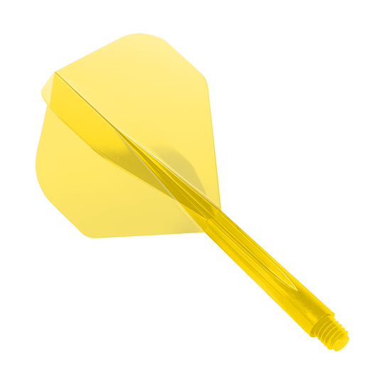 Systém letu Condor Ax Clear Yellow Standard Das Bild zeigt das Produkt "Condor Axe Clear Yellow Flight-System Standard". Es handelt sich um eine transparente gelbe Dartflügel- und Schaft-Kombination.