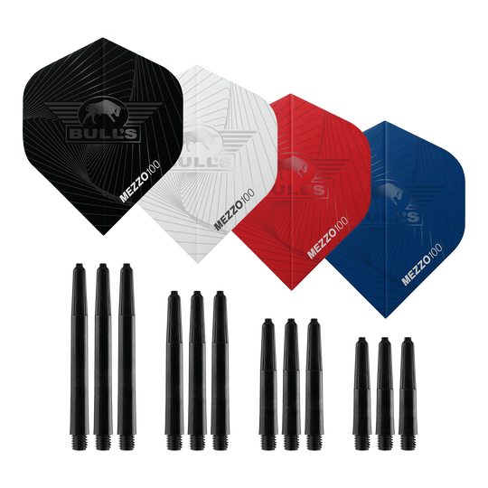 Bulls NL Bundle Of Steel - 4 sady mosazných ocelových šipek Hier sind die Bulls NL Bundle Of Steel - 4 Sets Brass Steeldarts zu sehen. Das Produkt besteht aus vier Sets Steeldarts aus Messing.