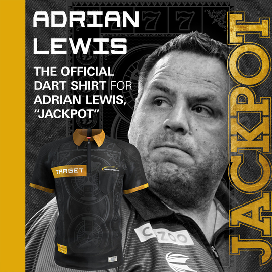Tričko Target Adrian Lewis s motivem šipky 2026 Das Bild zeigt das Target Adrian Lewis Dartshirt 2026. Dieses Shirt ist für Darts-Fans und Sammler konzipiert.