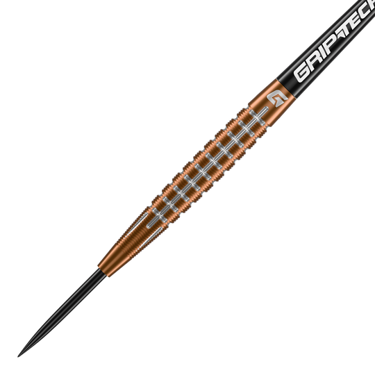 Šipky GOAT Quarterback V1 z wolframové oceli Das Bild zeigt einen GOAT Quarterback V1 Tungsten Steeldart. Der Dart hat einen goldenen, geriffelten Schaft und eine schwarze Spitze.