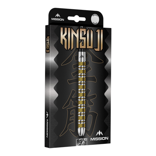 Mise Kinsuji Steeldarts Abgebildet sind die Mission Kinsuji Steeldarts. Der Dartpfeil ist aus nächster Nähe zu sehen.